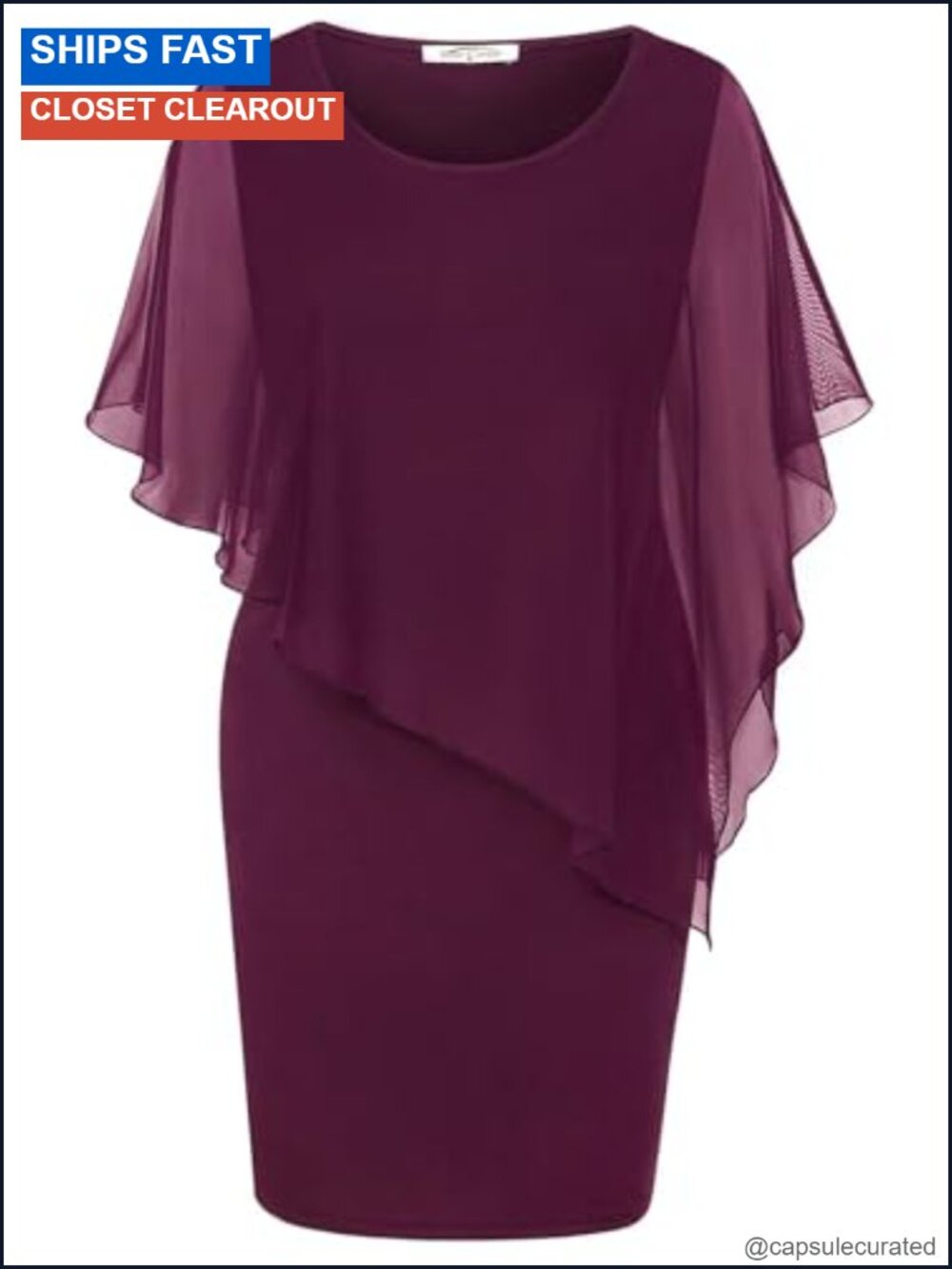 Women's Mesh Cape Overlay Bodycon Knee Length Pencil Dress Formal Wedding Guest